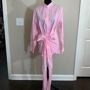 Ann Mashburn Women’s Pink Gingham Tie-Front Blouse Size XL – 100% Cotton (C121)